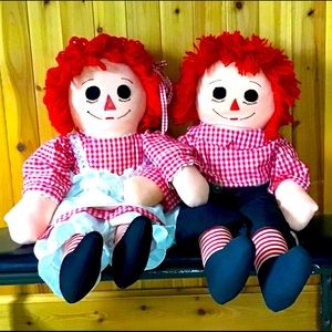 Vtg Raggedy Ann & Andy 70s dolls 34”